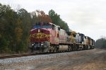 BNSF 665 leads a colorful train Q407 southbound